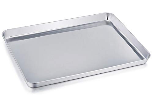 TeamFar Baking Sheet, Stainless Steel Baking Pan Cookie Sheet, Healthy & Non Toxic, Rust Free & Less Stick, Easy Clean & Dishwasher Safe