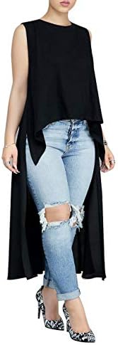 ZerMom Women's Chiffon Blouses Sleeveless High Low Tunic Tops Casual Shirt Dress