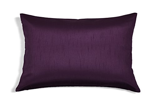 Aiking Home Solid Faux Silk Decorative Pillow Cover, Zipper Closure, 12 by 18 Inches, Eggplant