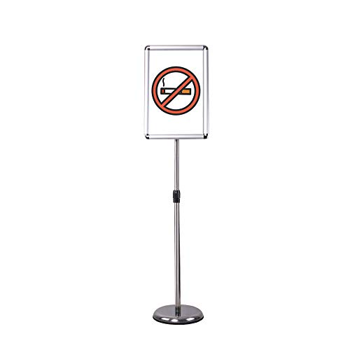 Floor Sign Holder Poster Stand Adjustable Pedestal Aluminum Snap Open Frame for 11x17 Inches with Heavy Round Base, Both Vertical and Horizontal Sign Displayed (Silver)