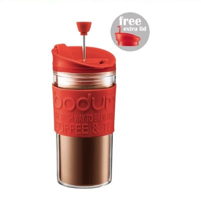 Bodum Travel Press Kaffee- / Teebereiter mit extra Deckel, 0,35 l, Rot
