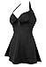 COCOSHIP Solid Black Women's Retro Vintage Sailor Pin Up Swimsuit One Piece Skirtini Cover Up Beachwear Solidblack XXXL(US16)