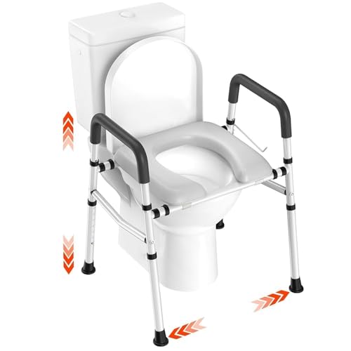 WAYES Raised Toilet Seat with Handles, Toilet Seat Riser for Seniors with Adjustable Height & Width, 400lb Handicap Elevated Toilet Seat for Elderly, Pregnant, Fit Any Toilet