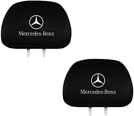Fubai Auto Parts 2Pack for Mercedes Benz Embroidered Black Gray Fabric Headrest Cover Set (Mercedes-Benz)