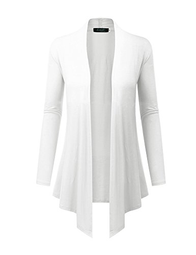 Women's Open Front Drape Soft Hem Long Sleeve Cardigan (M, Classic neckline-White)