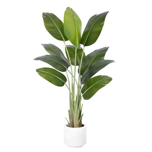 ZEEOZE Artificial Plant Bird of Paradise 150 cm Decorative Artificial Plants with 10 Banana Leaves, Large Indoor Artificial Plant with White Pot for Home Decoration Living Room Home Room Decor