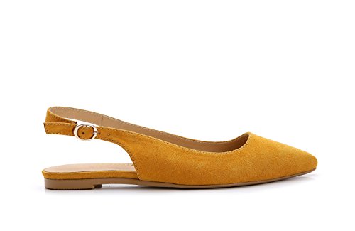 ComeShun Womens Sexy Pointed Closed Toe Comfortable Yellow Slingback Suede Pumps Size 9 - Thumbnail 2