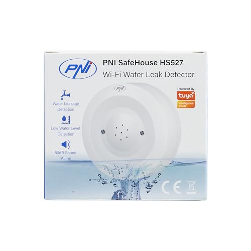 PNI SafeHouse HS527 WiFi Flood Sensor Detector with 80 dB Sound Alarm, Built-in Speaker for Flood and Drops Compatible with Tuya App, 3V Power Supply