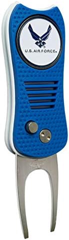 Team Golf Military Air Force Switchblade Divot Tool with Double-Sided Magnetic Ball Marker, Features Patented Single Prong Design, Causes Less Damage to Greens, Switchblade Mechanism