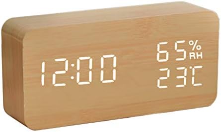 LF stores Weather Clock LED HD Display Temperature Humidity Meter Wooden Simple Weather Clock Electronics Luminous Bedside Alarm Clock Weather Monitoring Clocks (Color : Power Supply- Natural)