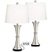 Seymore Modern Table Lamps Set of 2 with USB Port LED Touch On Off Silver White Drum Shade for Living Room Bedroom Family - 360 Lighting
