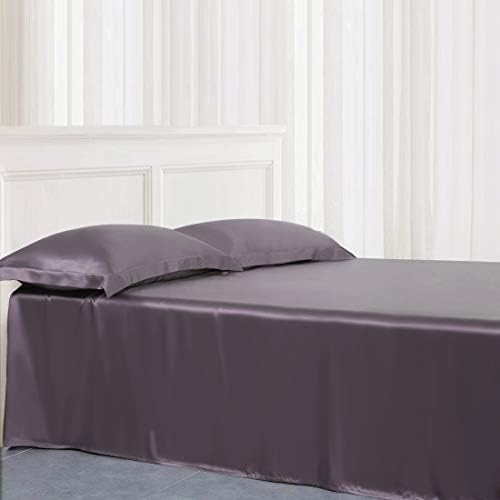 ElleSilk Pure Silk Flat Sheet, Silk Sheet, Premium Quality 100% Mulberry Silk, 22 Momme, Naturally Hypoallergenic, King/Cal.King Size, Charcoal Gray