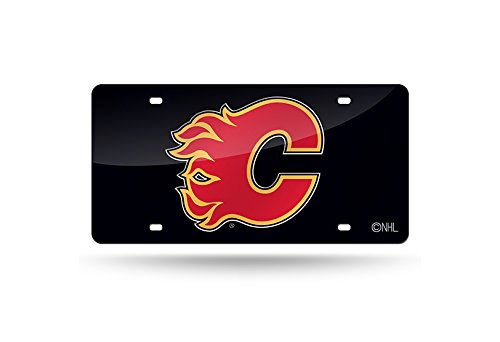 Rico Industries NHL Calgary Flames Laser Inlaid Metal License Plate Tag, Black, 6" x 12"