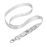 White Gray Lanyard Soft Nylon Neck Strap, Length Adjustable 14'' to 21'' Quick Release Buckle for Badge ID Holder Keys Whistle Cell Phone