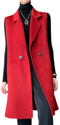 Women's Long Vest Herringbone Pattern Lapel Double Breasted