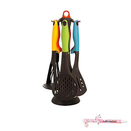 Kitchen Art Sorell kitchen tools 7pcs Set, Kitchen Utensils Set, Home Cooking Tools, Ladle, Whisk, Potato Smasher, Slotted Spoon, Flexible Turner, Spaghetti Server, Carousel Storage Stand