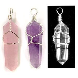 100 Wire Wrapped Double Terminated Quartz Point Pendants Assorted Colors