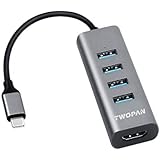 TWOPAN T1-H USB C Hub, Type C Hub 3.1, USB C to HDMI Adapter, Aluminum 4-Port USB 3.0 Hub for MacBook Pro, Chromebook, Pixelbook, Laptop and Smartphone with USB Type C, Travellers' Best Choice