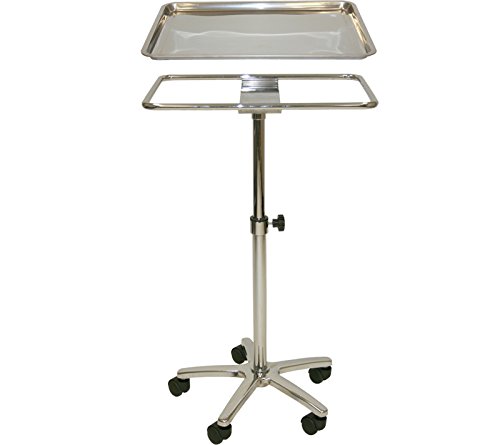 InkBed Extra Large Chrome Steel Single-Post Mayo Instrument Stand with Lift Out Work Tray