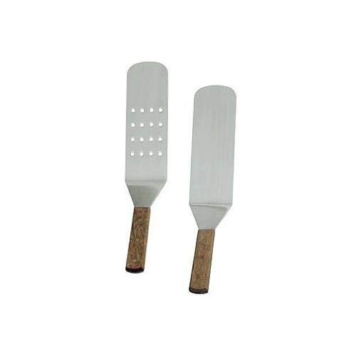 NEW, Set Of Two Size Turners, 3 Of Each Size: 14½-Inch Long, Grill Spatula, Turner Spatula, Barbecue BBQ Spatula, Solid Stainless Steel, Flexible Blades, Riveted Smooth Wood Handle, Commercial Grade, One Perforated Face Spatual And One Solid Face Spatula
