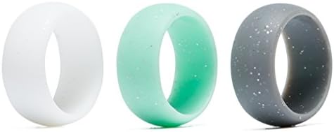 Camknn Women’s Silicone Wedding Ring Bands –3 Pack – Glitter Teal ,Gray, White (5)
