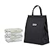 NovoLido Insulated Lunch Bag with Zipper, Reusable Lunch Box, Foldable Container Bag, Picnic Travel Office School Shopping Bag for Men Women Boys Girls Children Students Kids, Black (Black, Small)