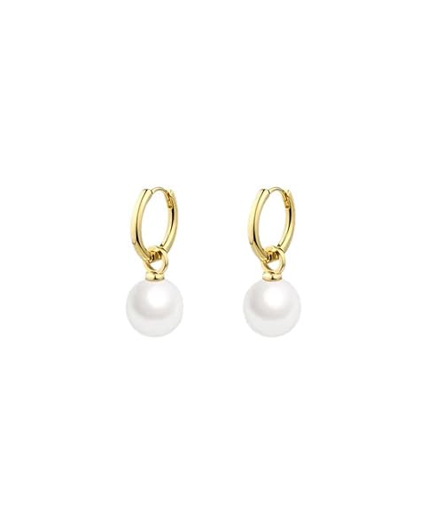 Tivleed Pearl Earrings for Women – Twin Set White Pearl Drop Earrings with Gold-Tone Circular Details, Elegant Dangle Design for Daily Wear, Parties & Special Occasions