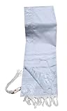 Talitnia Acrylic Tallit (Imitation Wool) Prayer Shawl White and Silver Stripes in Size 18