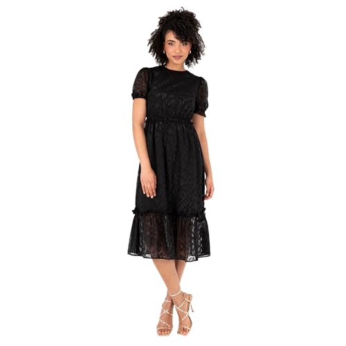 Lovedrobe Abito da Donna, Rotondo, Maniche Corte, con Stampa Animale, Stile Casual, per Occasioni NAN, Nero, 48
