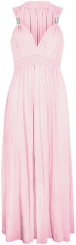 Ladies Long Stretch Womens Maxi Dress Coil Spring 1 Size (1 Size, Light Pink)