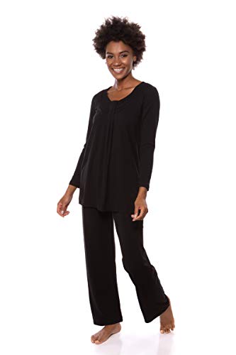 Women's Long Sleeve PJs in Bamboo Viscose (Replenish, Black, X-Large) Romantic Gifts for Girlfriend Wife Fiancee WB0006-BLK-XL