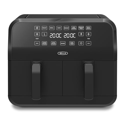 Freidora de aire de 8L, doble canasta y pantalla táctil, 8 opciones de cocción, temperatura ajustable, apagado automático, bandejas antiadherentes, 1700W, color negro