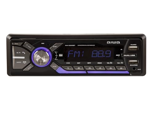 Aiwa Autoestéreo AW-3269BT Bluetooth USB SD AUX 4×50W Potencia 200W Iluminación 7 Colores Panel Desmontable Ecualizador MP3 Radio Am/FM Manos Libres Negro