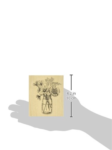 Inkadinkado 60-01218 Mounted Rubber Stamp, 3.5" x 4", Floral Mason Jar, Red