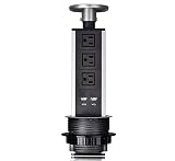 Pop Up Outlet Desk Power Socket Retractable Hidden Recessed Power Strip Charging Station With 3 AC Outlet with 2 USB Ports, 5.5FT Long Power Cord for Kitchen Counter Island Conference Office Table