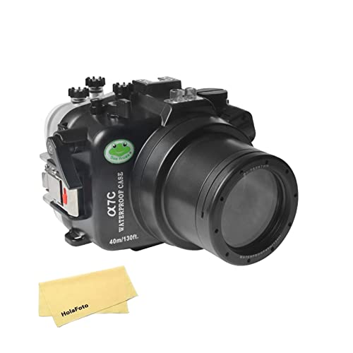 Seafrogs [40M/130FT] Waterproof Diving Camera Case Underwater Scuba Housing for Sony A7C with Flat Port for Sony FE 28-70mm F3.5-5.6 OSS（Zoom Gear Included, w/Vacuum Pump System Port
