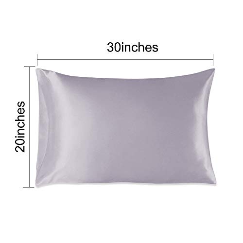 Muama 2 Pack Silk Satin Pillowcases for Hair and Skin, Cool, Soft and Breathable Envelope Closure Pillow Cases Cover【Queen（20x30 Light Purple】