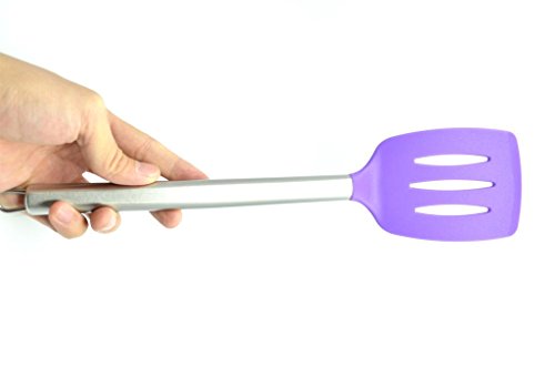 Silicone Slotted Turner Spatula With Stay-Cool Stainless Steel Handle - Purple - By VolksRose(TM)