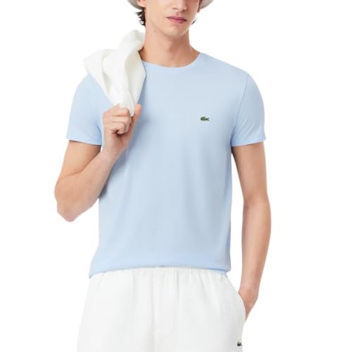 Lacoste Mens Short Sleeve Crew Neck Pima Cotton Jersey T-Shirt, Rill Light Blue, Medium