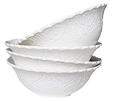 Cereal Soup Bowls Set 4 New Bone China, White Scalloped Embossed Pattern, 15 OZ, Holiday Kitchen Gift