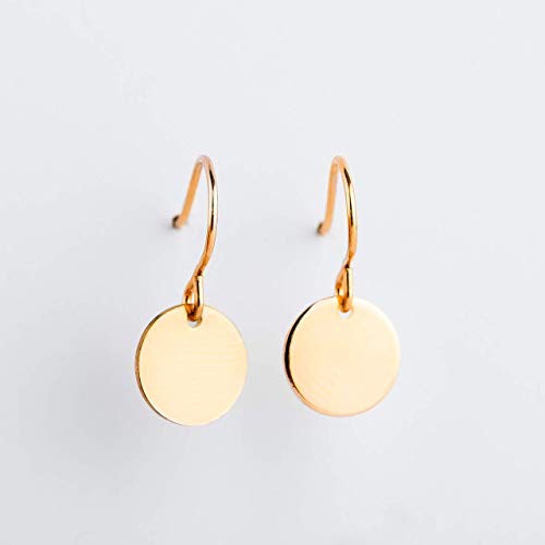 Round Circle Disc dangle drop Earrings in 14K Yellow Gold Fill