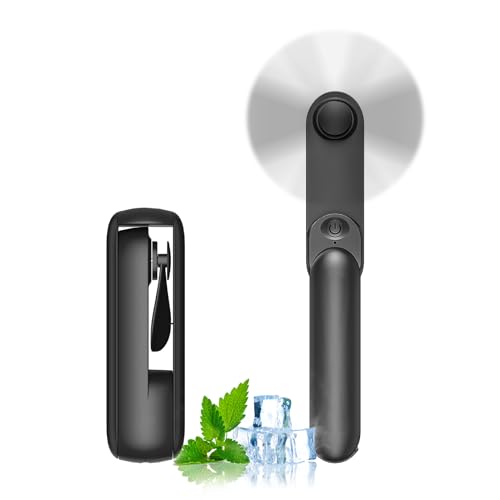 Portable Handheld Fan, 2 IN 1 Mini Hand Fan, Battery Operated [8-15 Working Hours], USB Rechargeable Personal Foldable Fan for Indoor, Small Pocket Fans Travel Essentials for Outdoor (Black)