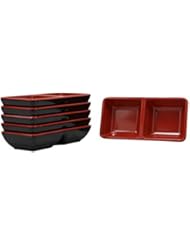 Ebros Red And Black Melamine Traditional Design Condiments Ketchup BBQ Soy Sauce Dipping Bowl or Dish With Divider 2 Partition Compartments Housewarming Gifts For Sushi Asian Dining Restaurant Supply