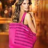 Brand New Victoria's Secret VS Sequin Canvas Hot Pink Bling Bling School Bag Beach Gym Tote Travel Handbag~ Sold Out