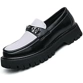 Men's Patent Leather Platform Penny Loafers Fashion Metal Decoration Non-Slip Lug Sole Business Dress Shoes Comfort Slip-on Round Toe Casual Work Shoes