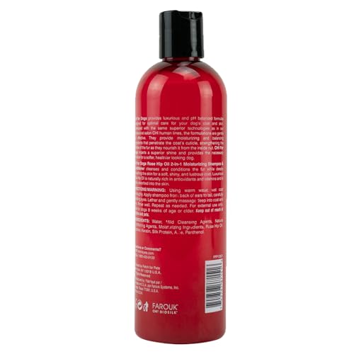 CHI FOR DOGS ROSE HIP OIL 2 IN 1 SHAMPOO AND CONDITIONER FOR DOGS, 12 OZ – BEST DOG SHAMPOO FOR DOGS WITH DRY SKIN – SULFATE & PARABEN FREE, PH BALANCED FOR DOGS, MADE IN THE USA