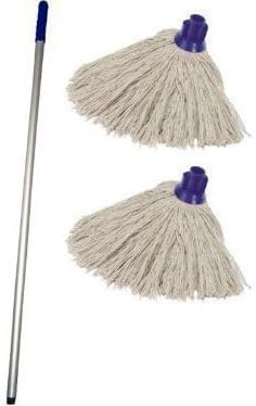 Professional Colour Coded Mop Handle and 2 Mop Heads - Colour Blue by Crown Supplies