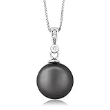 Sterling Silver 12mm Black Mother of Pearl Pendant W/CZ and 18