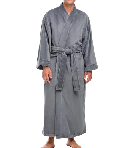 Men's Gray Plush Fleece Robe, Bathrobe, Big & Tall A0118STL2X at Amazon