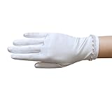 Girl's Satin Gloves with Faux Pearl Beads Accent Trim Around the Wrist